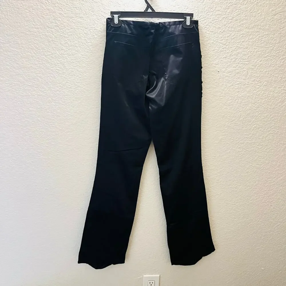 Seven Express Y2K Ruched Satin Cargo Pants Flare Leg Black 26 Cyber Clubwear - Picture 3 of 10